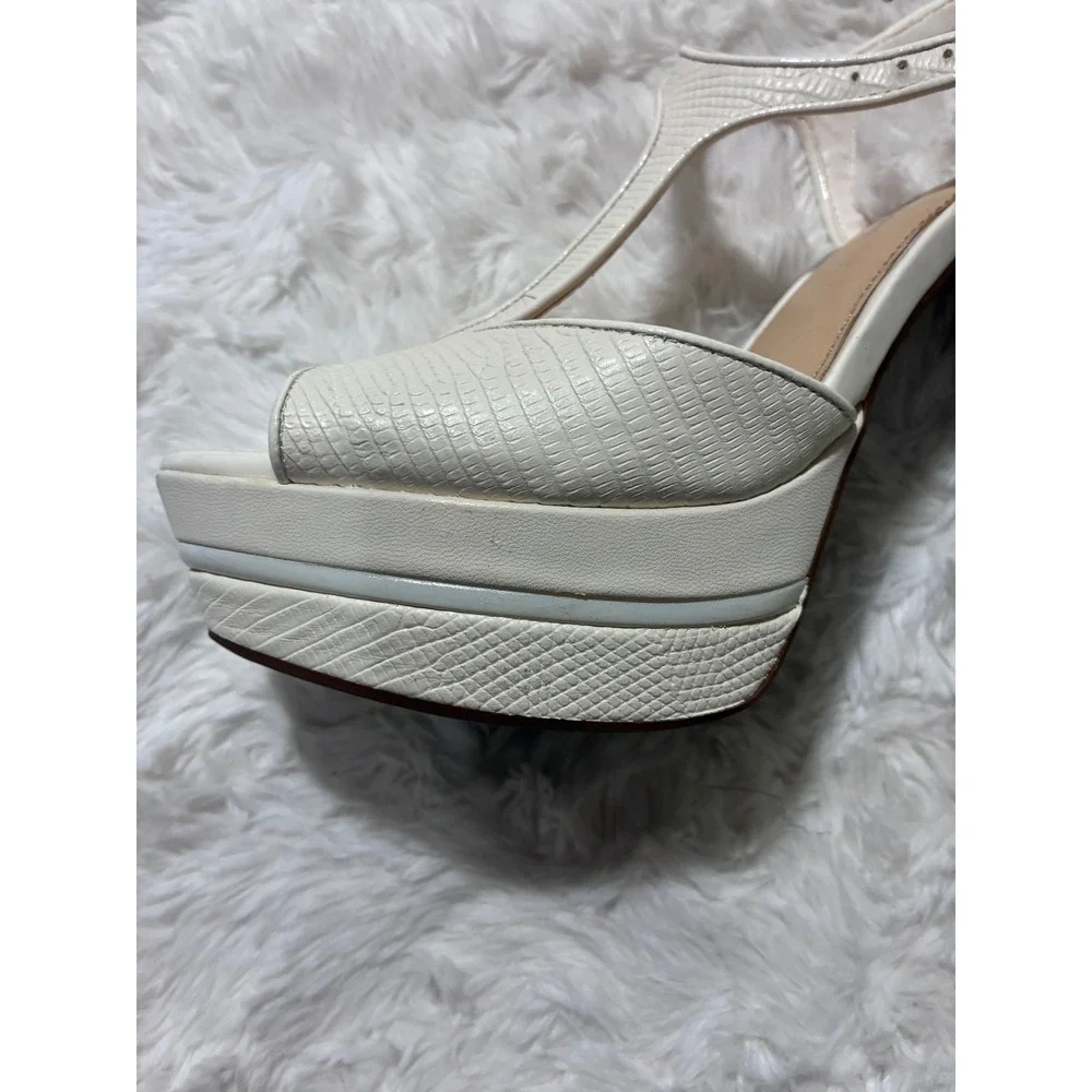 Gianni Bini Cream T-Strap Platform Heels Snake Embossed Stilettos 9M